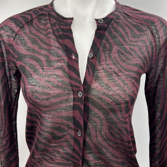 Ann Taylor Loft maroon black XS animal print cardigan - Picture 1 of 6